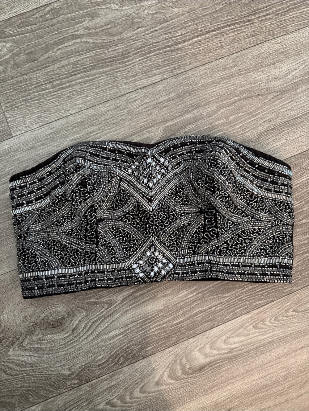 Strapless Beaded Bandeau Top - Black and Silver
